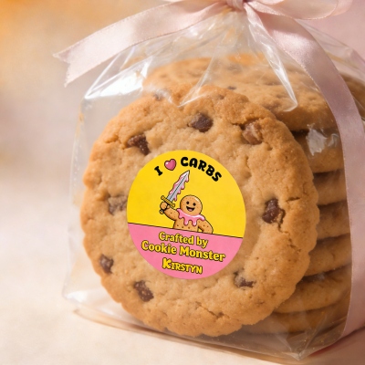 Personalized Name Cookie Bread Monster Stickers, Waterproof Self-Adhesive Homemade Bread Cookie Packaging Labels, Gifts for Baking Lovers/Bread Makers