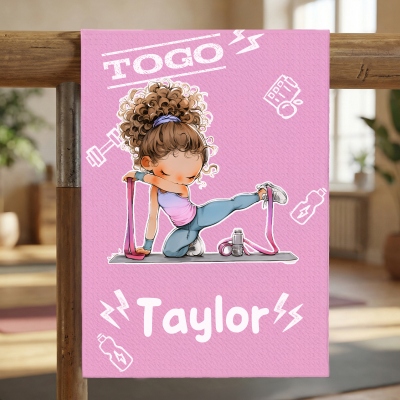 Custom Name Cartoon Fitness Girl Sweat Towel, Quick Dry Absorbent Waffle Weave Sports Gym Towel with Hanging Clip, Gift for Gym Girls/Fitness Lovers