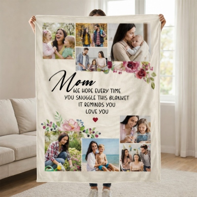 Personalized Name & 8 Photos Floral Mom’s Blanket, Flannel/Sherpa Throw for Bed Couch, Home Decor, Birthday/Mother’s Day Gift for Wife/Mom/Grandma