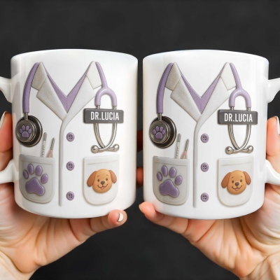 Anpassad 3D-stetoskopmugg med husdjurstema och namn, 11/15oz keramisk kaffemugg med varm choklad och realistiska tillbehör, present till veterinär/medicinsk personal