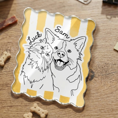 Anpassad randig kylskåpsmagnet med namn och husdjursporträtt, handritad hund-/kattfotomagnet med linjekonst, heminredning, födelsedagspresent till husdjursägare/hundmamma/familj