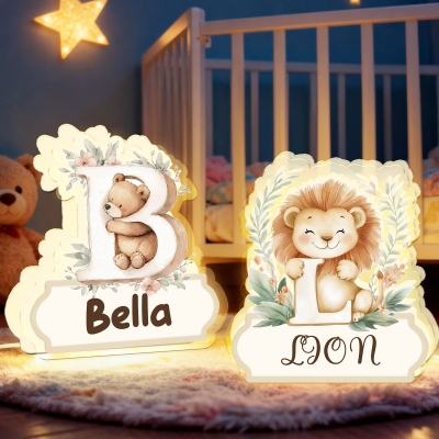 Personalized Name Watercolor Animal Alphabet LED Night Light, Acrylic Soft Glow Night Lamp, Nursery Decor, Baby Shower/Birthday Gift for Newborns/Kids