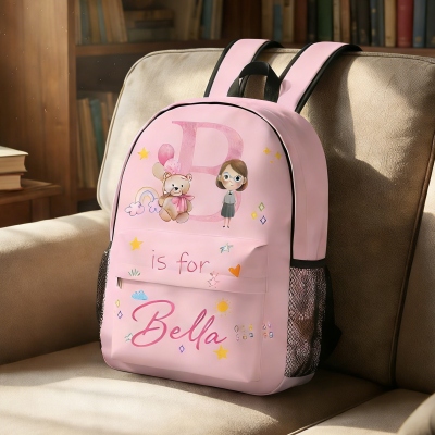 Custom Watercolor Dreamy Profession Alphabet School Backpack with Name, Waterproof Large Capacity Children's Bag, Birthday Gift for Kids/Boys/Girls