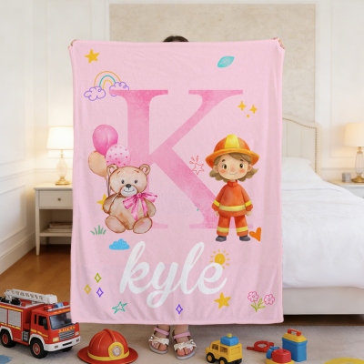 Custom Watercolor Dreamy Profession Alphabet Blanket with Name, Flannel/Sherpa Soft Throw for Bed Couch, Home Decor, Birthday Gift for Kids/Boys/Girls