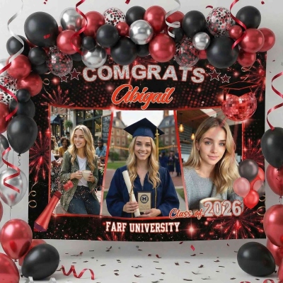 Personalized Photo Grid Congrats Graduation Backdrop with Name & Year, Class of 2026 Graduation Party Banner, Gift for Graduates/Classmates/Students