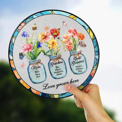 Custom Great Grandma's Garden Suncatcher, Birth Flower Stained Glass Window Decor, Birthday Mother's Day Gift, Gift from Grandkids, Grammy Present