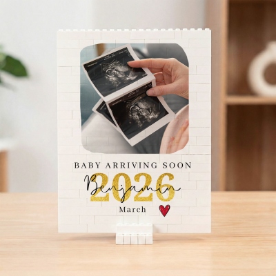 Custom Photo Welcoming Baby Building Block with Stand, Neonatal Ultrasound Brick Puzzle Souvenir, Birthday/Baby Shower Gift for Newborns/New Parents