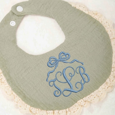Personalized Embroidered Coquette Bow Initials Baby Bib, Bib with 2 Bow Hair Ties, Feeding Accessory, Baby Shower/Birthday Gift for Newborns
