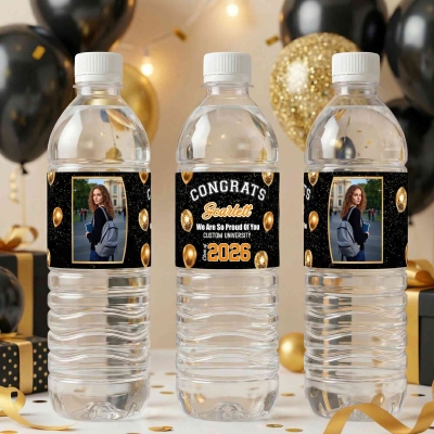 Personalized Photo & Name Congrats Graduation Balloons Water Bottle Labels(Set of 20), Waterproof Graduation Party Favor Stickers, Gifts for Graduates