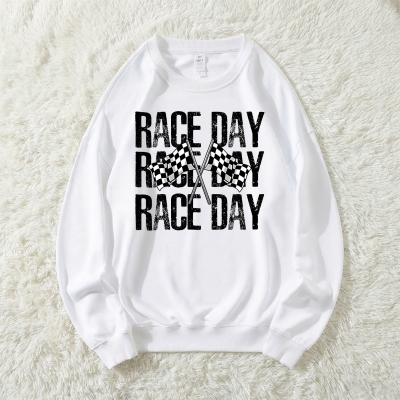 Custom Name & Number Retro Race Day Checkered Flag Design T-shirt/Sweatshirt, Multicolor Game Day Outfit, Birthday/Anniversary Gift for Racing Lovers