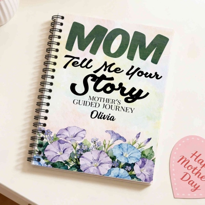 Personlig anteckningsbok med namn, mamma berättar din historia, mjukt omslag i spiralformat, födelsedags-/mors dagspresent till mamma