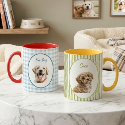 Personalized Pet Portrait Mug with Name, 11oz/15oz Two Tone Ceramic Coffee Tea Mug, Birthday/Anniversary/Memorial Gift for Pet Lovers/Owners