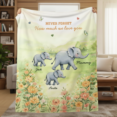 Personalized Elephant Mom & Baby Blanket with Names, Soft Flannel/Sherpa Throw for Bed Couch, Home Decor, Birthday/Mother's Day Gift for Mom/Grandma