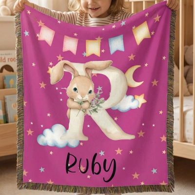 Personalized Name Cartoon Animal Alphabet Blanket with Tassels, Flannel Bed Couch Throw, Home Decor, Children’s Day/Birthday Gift for Kids/Boys/Girls