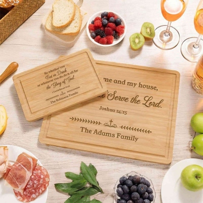 Custom Name Bible Verse Cross Cutting Board, Bamboo Engraved Charcuterie Board, Serving Tray, Christian/Housewarming Gift for Religious Family