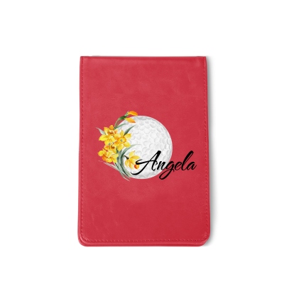 Personalized Birth Flower Golf Scorecard Holder, Custom Name Leather Golf Yardage Book Cover, Golf Accessories, Gift for Mom/Women/Golf Lover