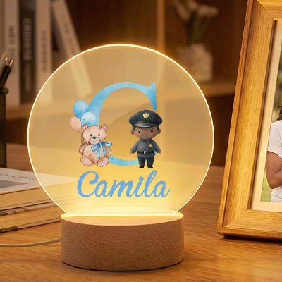 Custom Name Watercolor Dreamy Career Character Alphabet LED Night Light, Acrylic Night Lamp with Wooden Base, Nursery Decor, Birthday Gift for Kids