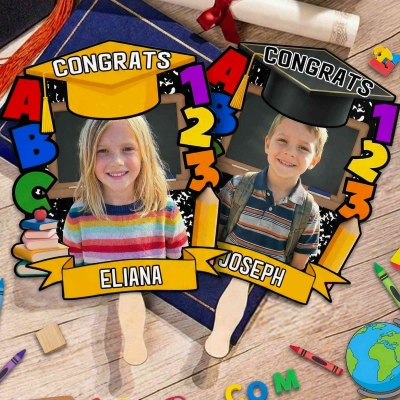 Custom Photo & Name Congrats Graduation Hand Fan with Wooden Handle, Class of 2026 Graduation Party Favor, Gift for Kindergarten/Elementary Graduates