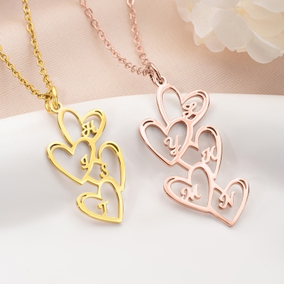 Personalized Multiple Hearts Necklace with Initials, Dainty Family Jewelry, Birthday/Anniversary/Valentine’s Day/Mother’s Day Gift for Her/Mom/Grandma