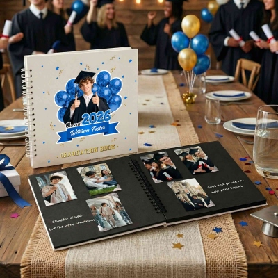 Personalized Photo & Name Balloons Design Guestbook with Ballpoint Pen & Stickers, Class of 2026 Graduation Message Memorial Book, Gift for Graduates