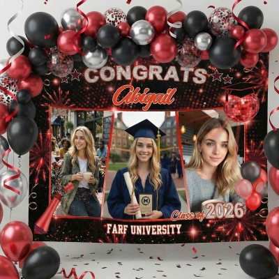 Personalized Photo Grid Congrats Graduation Backdrop with Name & Year, Class of 2026 Graduation Party Banner, Gift for Graduates/Classmates/Students