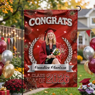 Custom Photo & Name Congrats Graduation Garden Flag, Class of 2026 Graduation Party Decor, Outdoor Yard Flag, Gift for High School/College Graduates