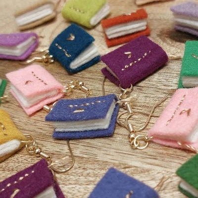 Handmade Multicolor Felt Book Earrings, Wool Mini Book Earrings, Lightweight Literary Jewelry, End of Year/Appreciation Gift for Book Lovers/Teachers