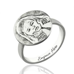 Personalized Photo Engraved Ring Memorial Gift for New Mom