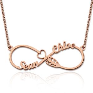 Arrow Infinity Heart Necklace with 2 Names In Rose Gold