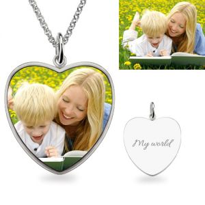Heart Engraved Epoxy Color Img Necklace Sterling Silver