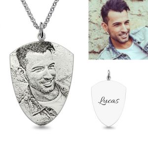 Shield Engraved Custom Husband's Photo Necklace for Wife