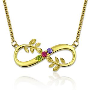 Tree Branch Infinity Necklace With Birthstones Gold Plated