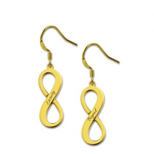 Engraved Infinity Symbol Name Earrings Gold Plated Silver