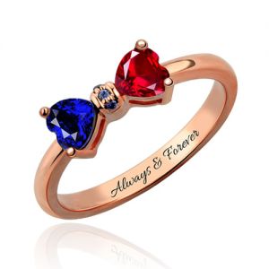 Personalized Birthstones Bow Engravable Ring In Rose Gold