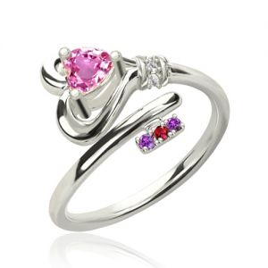 Key To Heart Ring With Birthstones Platinum Plated
