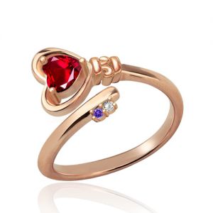 Key to Her Heart Ring with Birthstones In Rose Gold