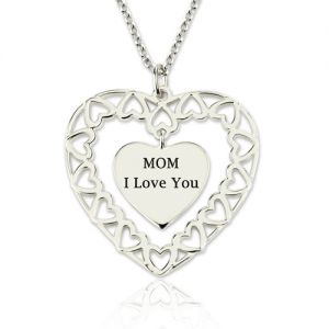 Engraved Heart Love Necklace for Mom Sterling Silver