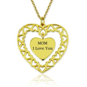 Engraved Love Heart-shaped Charm Necklace Gold Plated