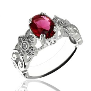Gorgeous Birthstone Engraved Mantilla Oval Name Ring Silver