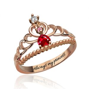 Fairytale Princess Tiara Birthstone Ring In Rose Gold Engraved