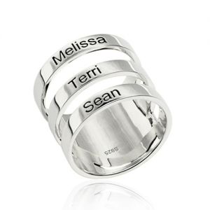 Mother's Engraved Three Names Ring Sterling Silver