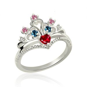 Multi-Stone Princess Crown Ring Platinum Plated