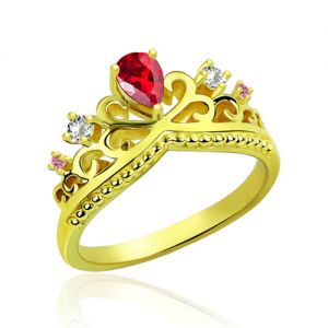 Romantic Birthstone Princess Crown Ring Gold Plated