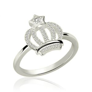 Sparkle Birthstone Crown Ring Platinum Plated Silver
