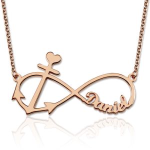 Forever Love Infinity Anchor Name Necklace In Rose Gold