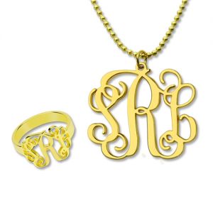 Monogram Ring & Necklace Set Gold Plated Memorable Gift