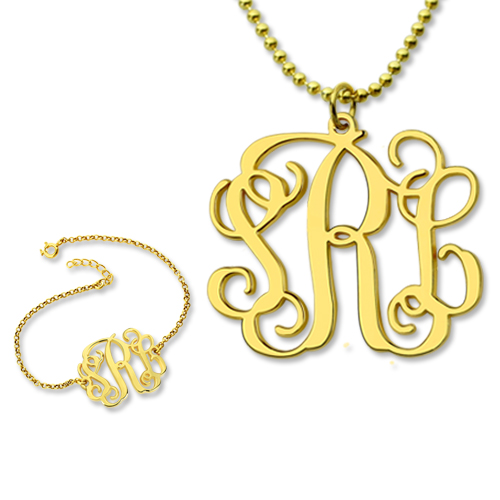 Personalize Mix & Match Monogram Bracelet & Monogram Necklace Set Gold ...