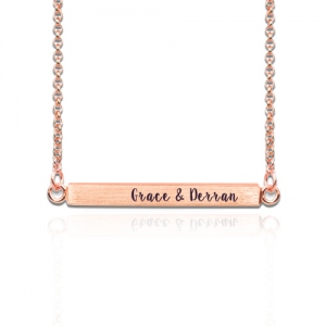 Custom Four-Side Engraved Bar Name Necklace In Rose Gold