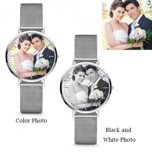 Men/Women Stainless Steel Photo Watch