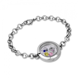 Kids Charm Floating Locket Birthstone Bracelet Stainless Steel